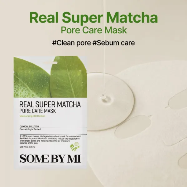 Some By Mi Clinical Solution Super Matcha Pore Care Mask ošetrujúca plátienková maska pre stiahnutie pórov a matný vzhľad pleti 20 g