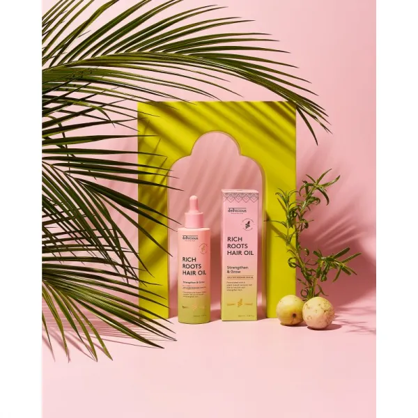 delhicious RICH ROOTS AMLA & ROSEMARY HAIR OIL hydratačný a upokojujúci olej pre suchú pokožku hlavy so sklonom k svrbeniu 100 ml