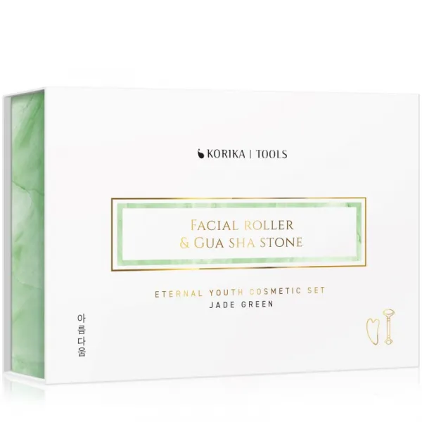 KORIKA Tools Face Roller & Gua Sha masážny valček na tvár a masážna pomôcka Jade Green