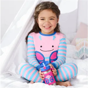 SKIP HOP Zoo Motýlik 350ml,SKIP HOP Zoo Fľaša so slamkou na vodu nerez Motýlik 12m+