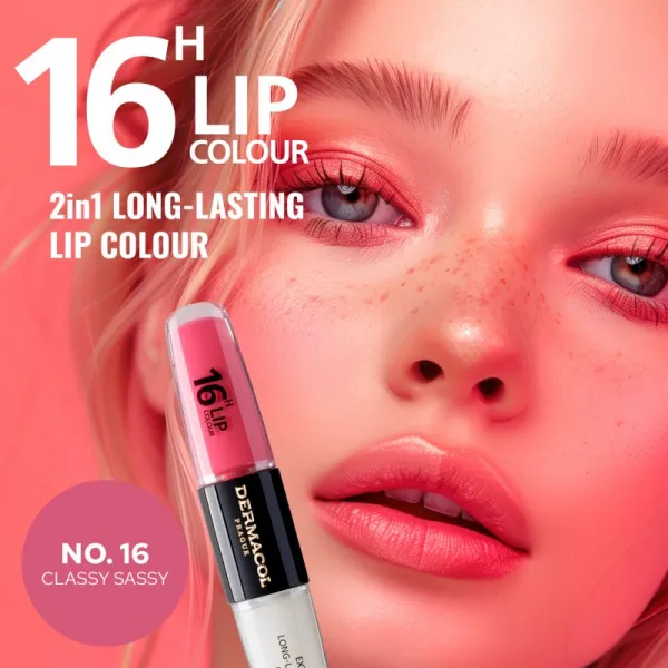 Dermacol 16H Lip Colour dlhotrvajúci rúž a lesk na pery odtieň 16 Classy Sassy 2x4 ml