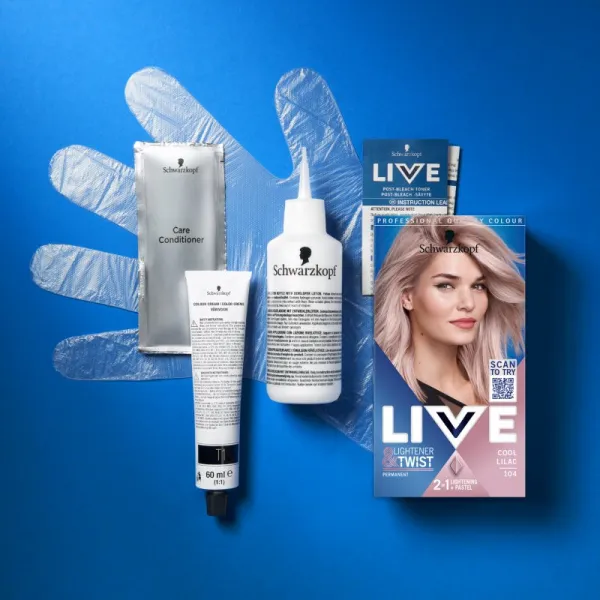 Schwarzkopf LIVE Lightener & Twist permanentná farba na vlasy na zosvetlenie vlasov odtieň 104 Cool Lilac 1 ks
