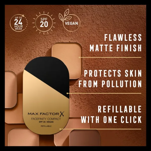 Max Factor Facefinity Refillable kompaktný zmatňujúci make-up SPF 20 odtieň 002 Ivory 10 g