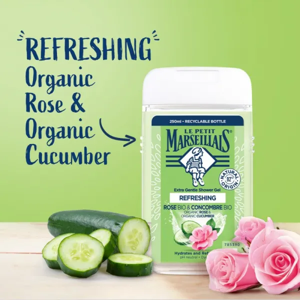 Le Petit Marseillais Rose Bio & Cucumber Bio jemný sprchový gel 250 ml