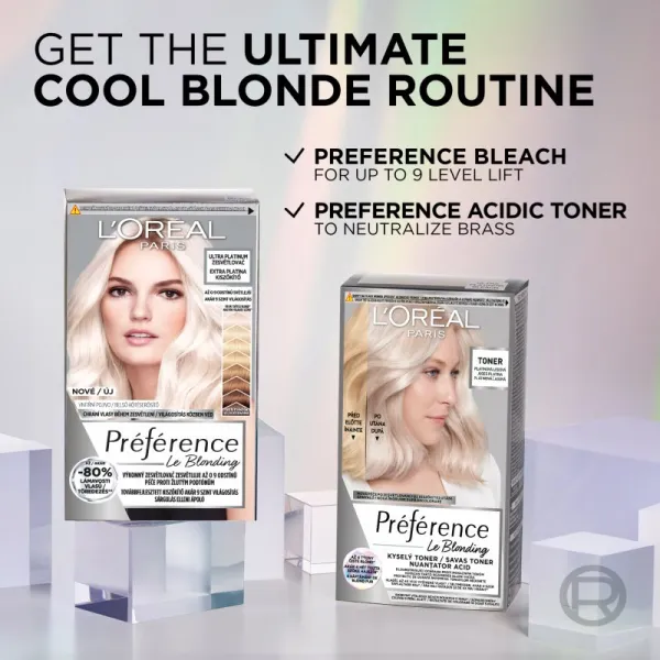 L’Oréal Paris Préférence Le Blonding Toner kyslý toner neutralizujúci mosadzné podtóny odtieň 01 Platinum Ice 1 ks