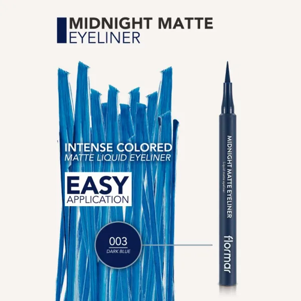 flormar Midnight Matte Eyeliner linka na oči vo fixke s matným efektom odtieň 03 Dark Blue 1 ml
