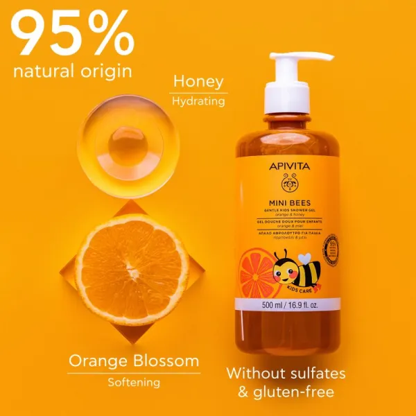 Apivita Mini Bees Gentle Kids Shower Gel Orange&Honey sprchový gél na telo a vlasy 500 ml