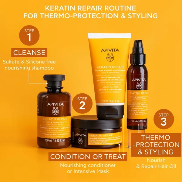 Apivita Keratin Repair Nourish Repair Hair Oil olej na vlasy pre suché a poškodené vlasy 100 ml