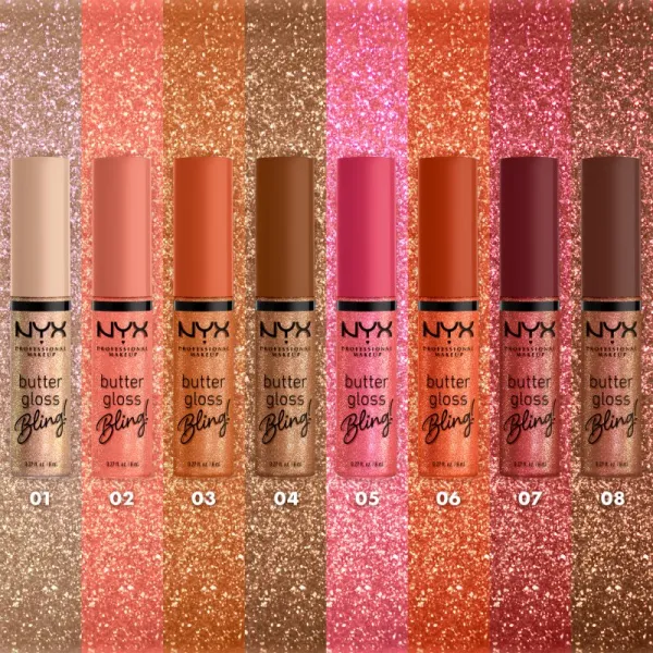 NYX Professional Makeup Butter Gloss Bling lesk na pery trblietavý odtieň 02 Dripped Out 8 ml