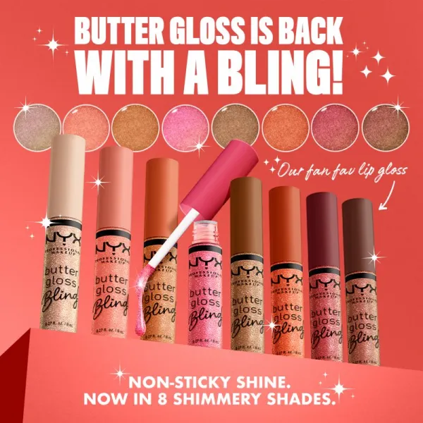 NYX Professional Makeup Butter Gloss Bling lesk na pery trblietavý odtieň 06 Shimmer Down 8 ml