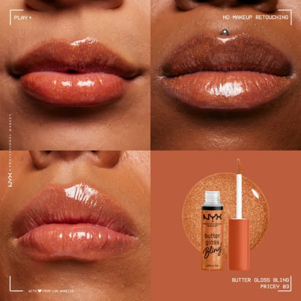 NYX Professional Makeup Butter Gloss Bling lesk na pery trblietavý odtieň 03 Pricey 8 ml