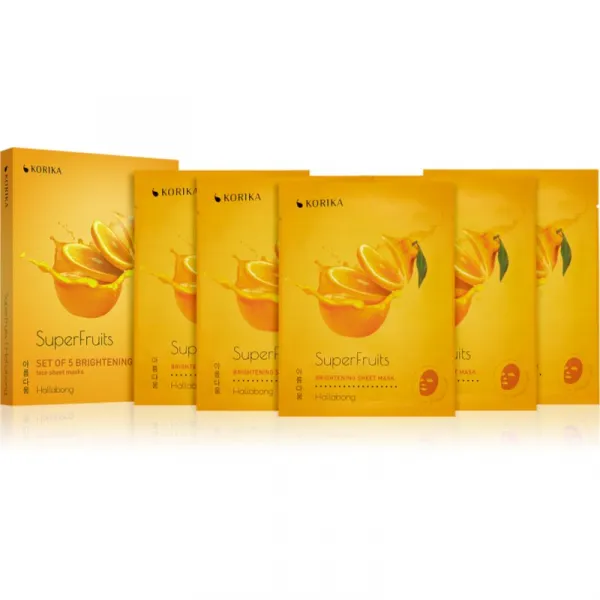 KORIKA SuperFruits Hallabong - Set of 5 Brightening Face Sheet Masks set pleťových masiek za zvýhodnenú cenu pre rozjasnenie pleti Hallabong