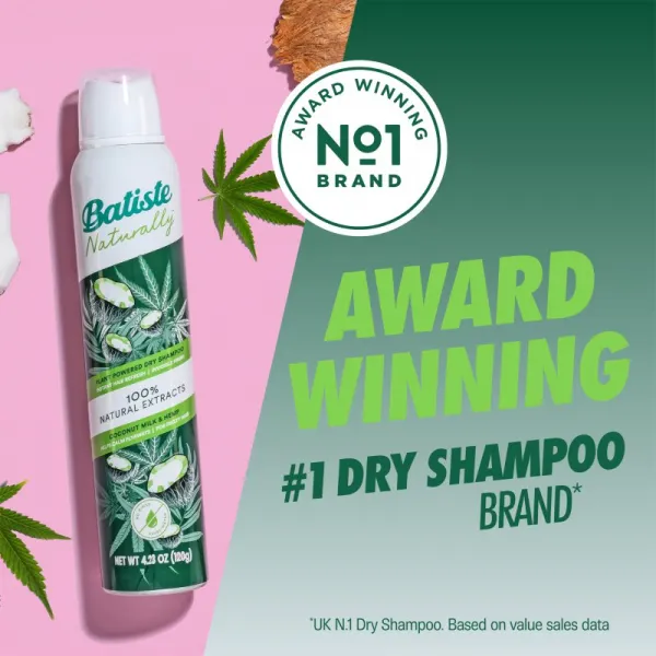 Batiste Naturally Coconut & Hemp suchý šampón pre absorpciu prebytočného mazu a pre osvieženie vlasov 200 ml