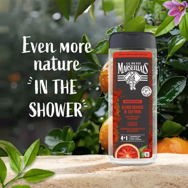 Le Petit Marseillais Blood Orange & Saffron sprchový gél 4 v 1 pre mužov 400 ml