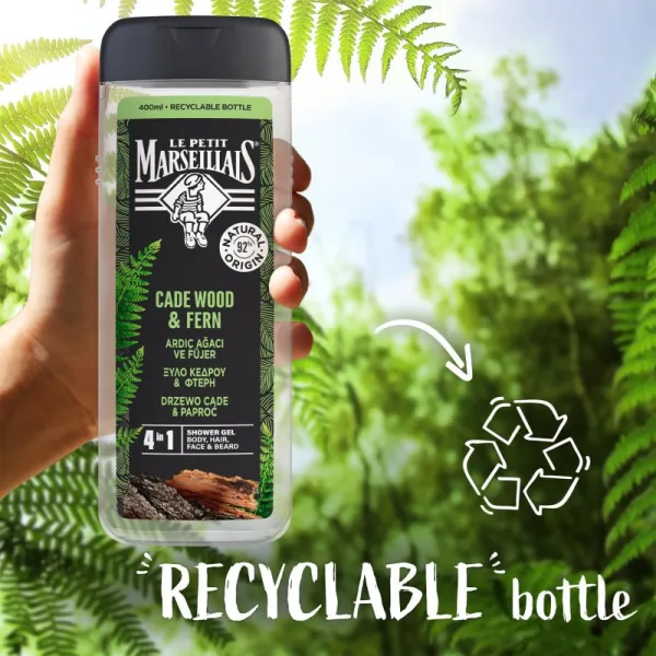 Le Petit Marseillais Cade Wood & Fern sprchový gél 4 v 1 pre mužov 400 ml