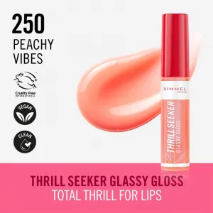 Rimmel Thrill Seeker Glassy Gloss lesk na pery pre väčší objem odtieň 250 Peachy Vibes 10 ml