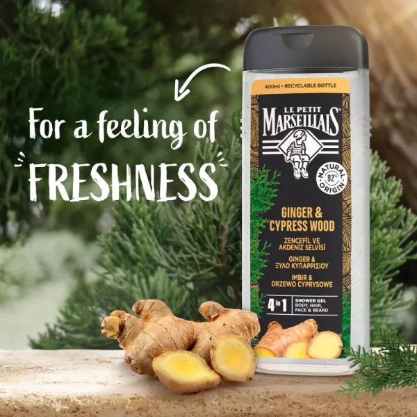 Le Petit Marseillais Ginger & Cypress Wood sprchový gél 4 v 1 pre mužov 400 ml