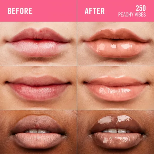 Rimmel Thrill Seeker Glassy Gloss lesk na pery pre väčší objem odtieň 250 Peachy Vibes 10 ml