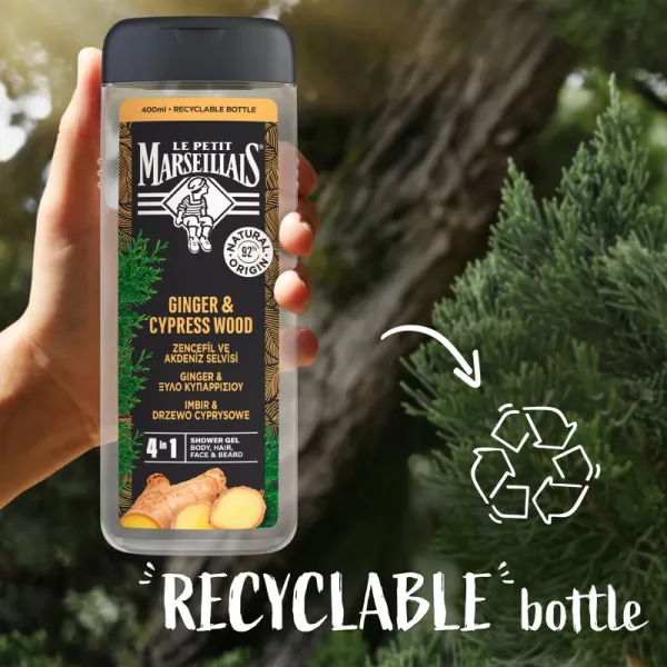 Le Petit Marseillais Ginger & Cypress Wood sprchový gél 4 v 1 pre mužov 400 ml