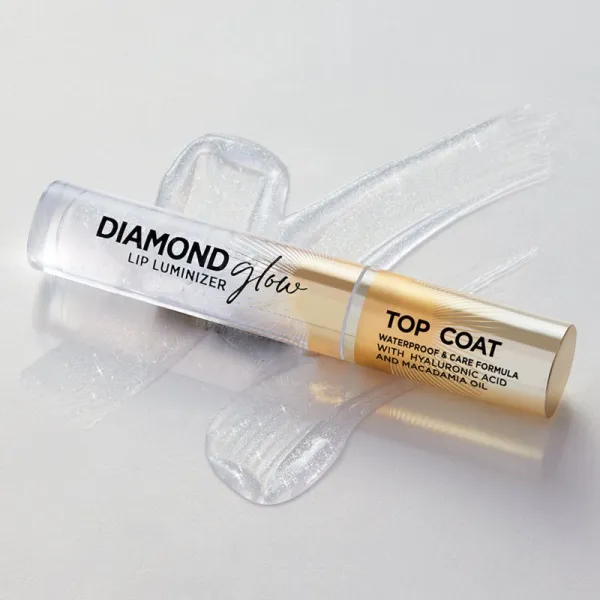 Eveline Cosmetics Diamond Glow trblietavý lesk na pery s kyselinou hyalurónovou odtieň 12 Top Coat 4.5 ml