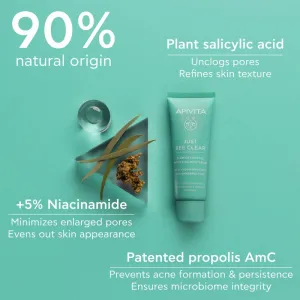 Apivita Just Bee Clear Blemish Control Moisturizer hydratačný krém na tvár s niacínamidom 40 ml