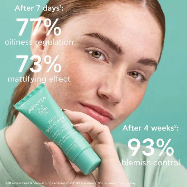 Apivita Just Bee Clear Blemish Control Moisturizer hydratačný krém na tvár s niacínamidom 40 ml