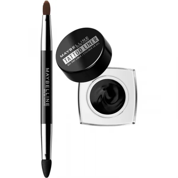 MAYBELLINE NEW YORK Tattoo Liner dlhotrvajúce gélové očné linky so štetčekom odtieň 950 Blackest Black 3 g