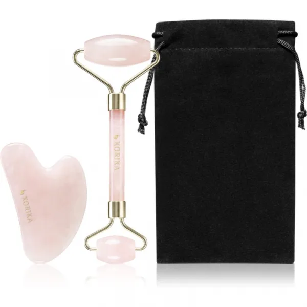 KORIKA Tools Face Roller & Gua Sha masážny valček na tvár a masážna pomôcka Quartz Pink