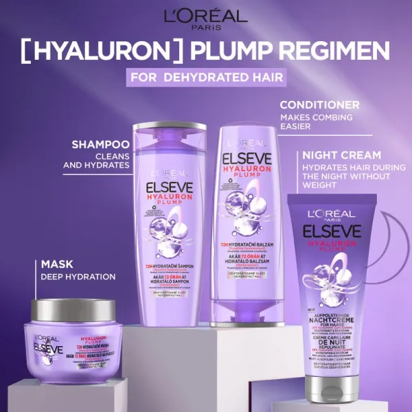 L’Oréal Paris Elseve Hyaluron Plump nočný hydratačný krém na vlasy 200 ml