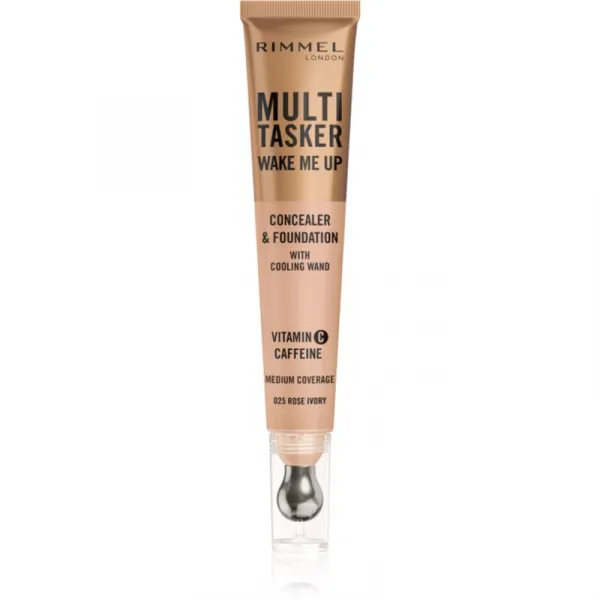 Rimmel Multi-Tasker Wake Me Up make-up a korektor pre rozjasnenie pleti odtieň 25 Rose Ivory 20 ml