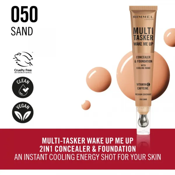 Rimmel Multi-Tasker Wake Me Up make-up a korektor pre rozjasnenie pleti odtieň 50 Sand 20 ml
