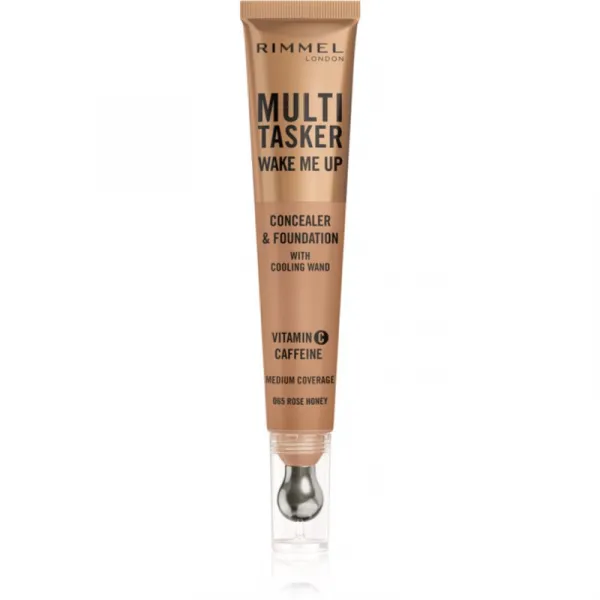 Rimmel Multi-Tasker Wake Me Up make-up a korektor pre rozjasnenie pleti odtieň 65 Rose Honey 20 ml