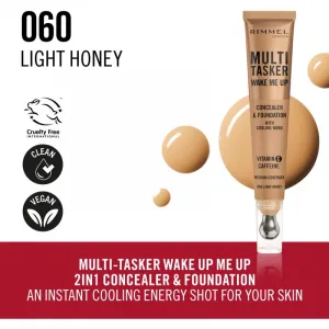 Rimmel Multi-Tasker Wake Me Up make-up a korektor pre rozjasnenie pleti odtieň 60 Light Honey 20 ml