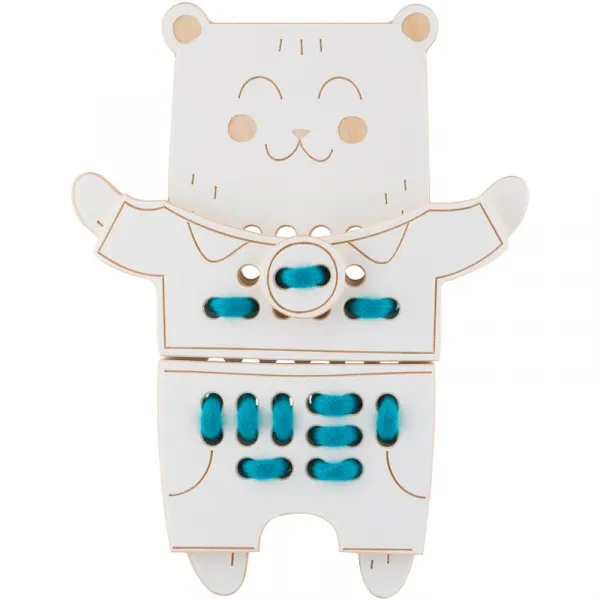 Milin Wooden Lacing Toy Mr. Teddy aktivity hračka 22 cm x 17 cm x 0,7 cm 1 ks