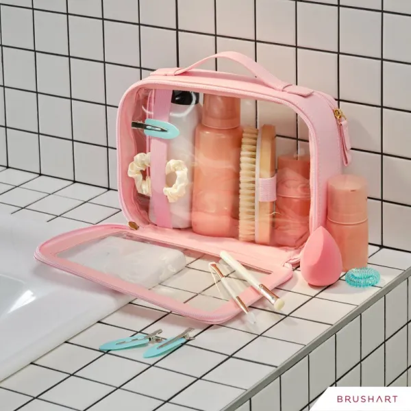 BrushArt Accessories Transparent make-up case kozmetický kufrík Pink 1 ks