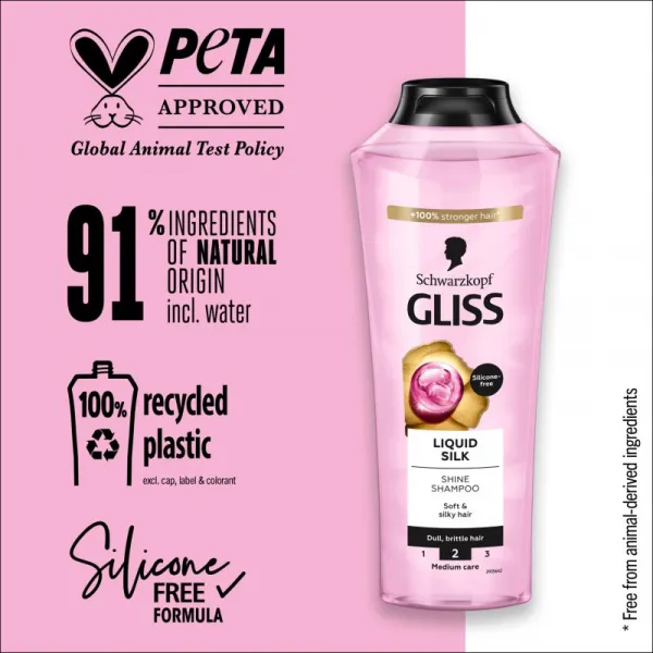 Schwarzkopf Gliss Liquid Silk regeneračný šampón pre posilnenie a lesk vlasov 400 ml