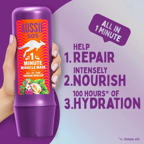 Aussie 1 Minute Miracle Repair Rescue intenzívne vyyživujúca maska pre suché a poškodené vlasy 250 ml