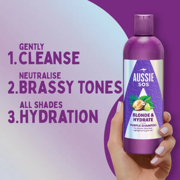 Aussie SOS Blonde Hydrate fialový tónovací šampón pre blond vlasy 300 ml