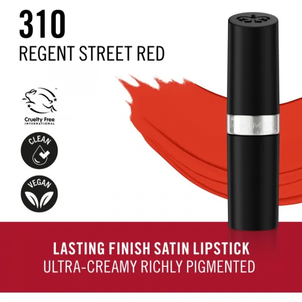 Rimmel Lasting Finish dlhotrvajúci rúž odtieň 310 Regent Street Red 4 g