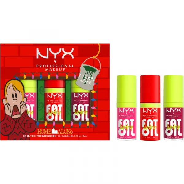 NYX Professional Makeup Home Alone Fat Oil Trio darčeková sada na pery odtieň Mystery shade 02 1 ks