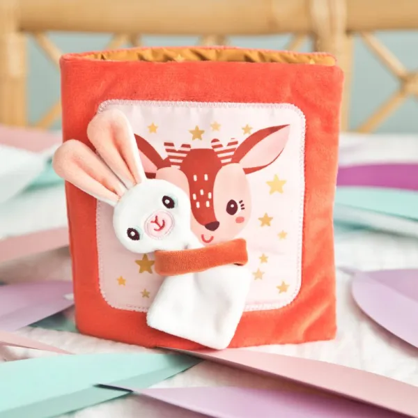 Lilliputiens - textilná knižka s aktivitami - jelenček Stella a jeho maznáčik