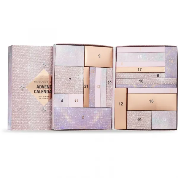 Makeup Revolution Xmass 2024 Advent Calendar - Adventný kalendár s 24 kozmetickými doplnkami a produktmi