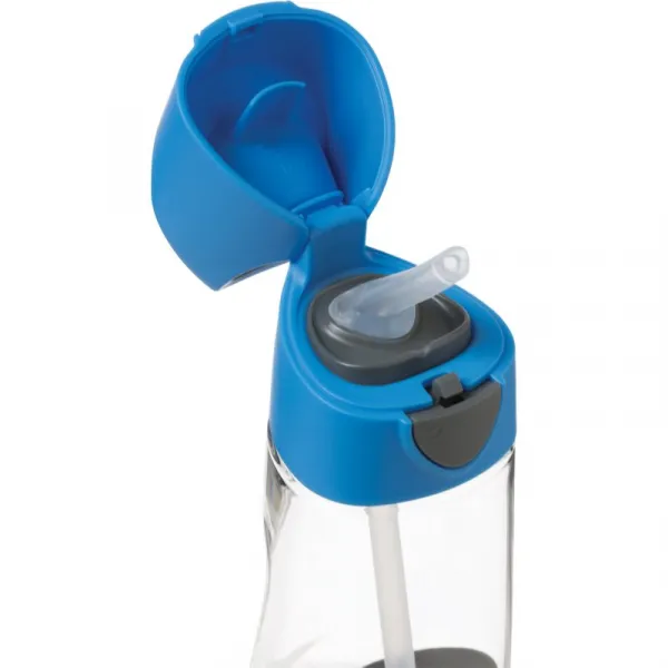 Fľaša na pitie so slamkou 450 ml - modrá/sivá