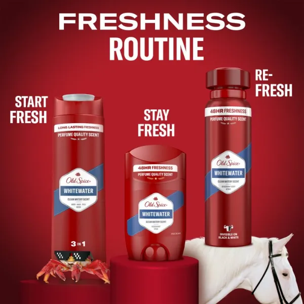 Old Spice Whitewater Dezodorant V Spreji Pre Mužov 150ml, 48 h Sviežosť a Bez Hliníka