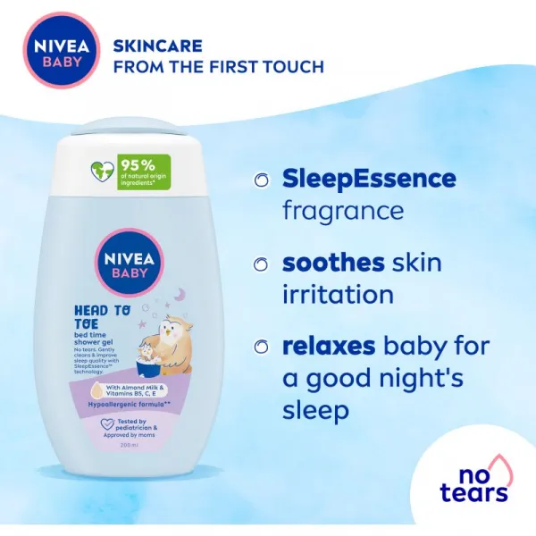 Nivea Baby Bed Time sprchovací gél pre celé telo a vlásky 200 ml