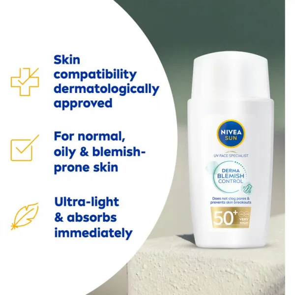 Nivea SUN Derma Skin Clear pleťový krém na opaľovanie pre pleť s nedokonalosťami SPF 50+ 40 ml