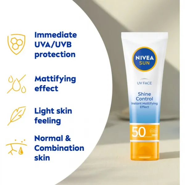 Nivea SUN UV FACE ľahký zmatňujúci pleťový krém na opaľovanie SPF 50 50 ml