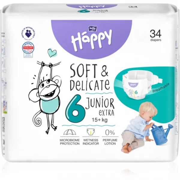 Bella Baby Happy Soft&Delicate Size 6 Junior Extra jednorazové plienky 15+ kg 34 ks