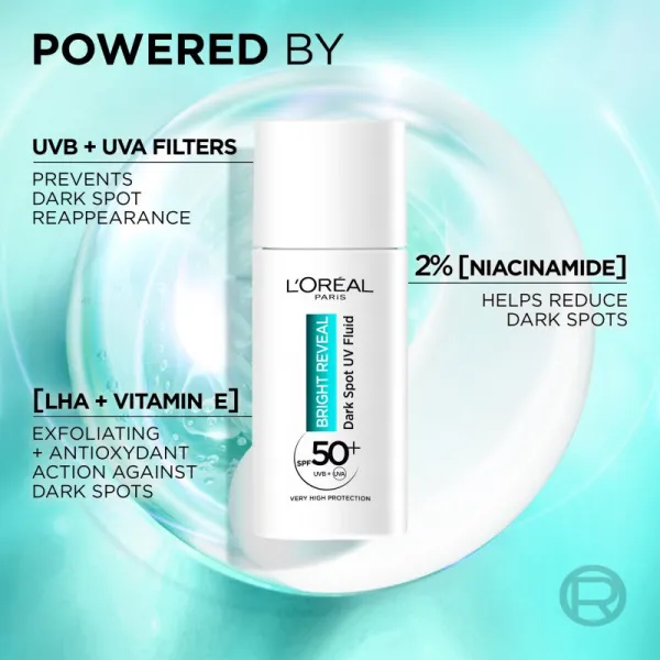 L’Oréal Paris Bright Reveal tekutina proti pigmentovým škvrnám SPF 50+ 50 ml