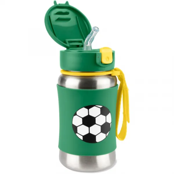 Skip Hop Spark Style Straw Bottle fľaša na vodu z nehrdzavejúcej ocele s rúrkou Fotbal 12 m+ 350 ml
